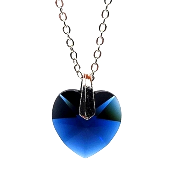 Made with Swarovski Crystals Sapphire Heart Pendant Necklace in Silver - Picture 2 of 5